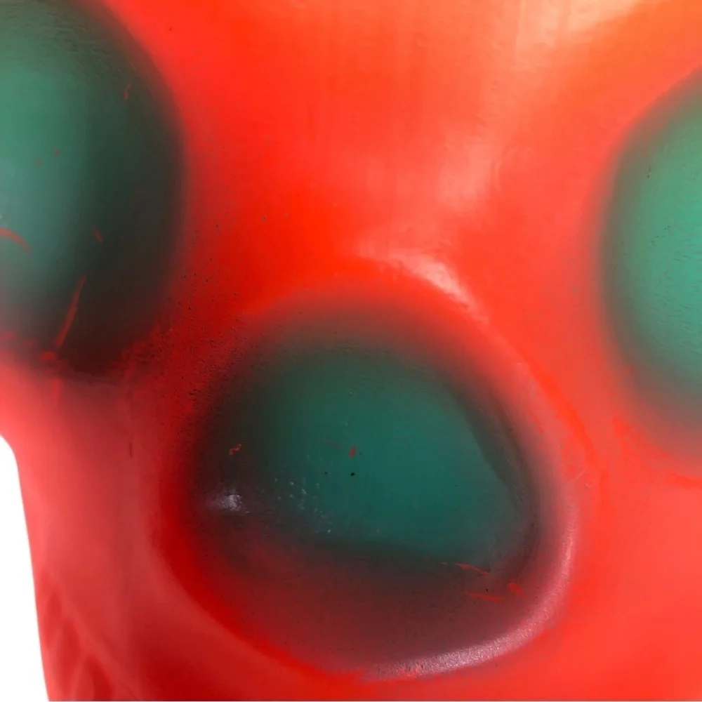 VINTAGE Halloween 70s AJ Renzi RARE Orange Green Eyes Skull Treat Bucket No. 800